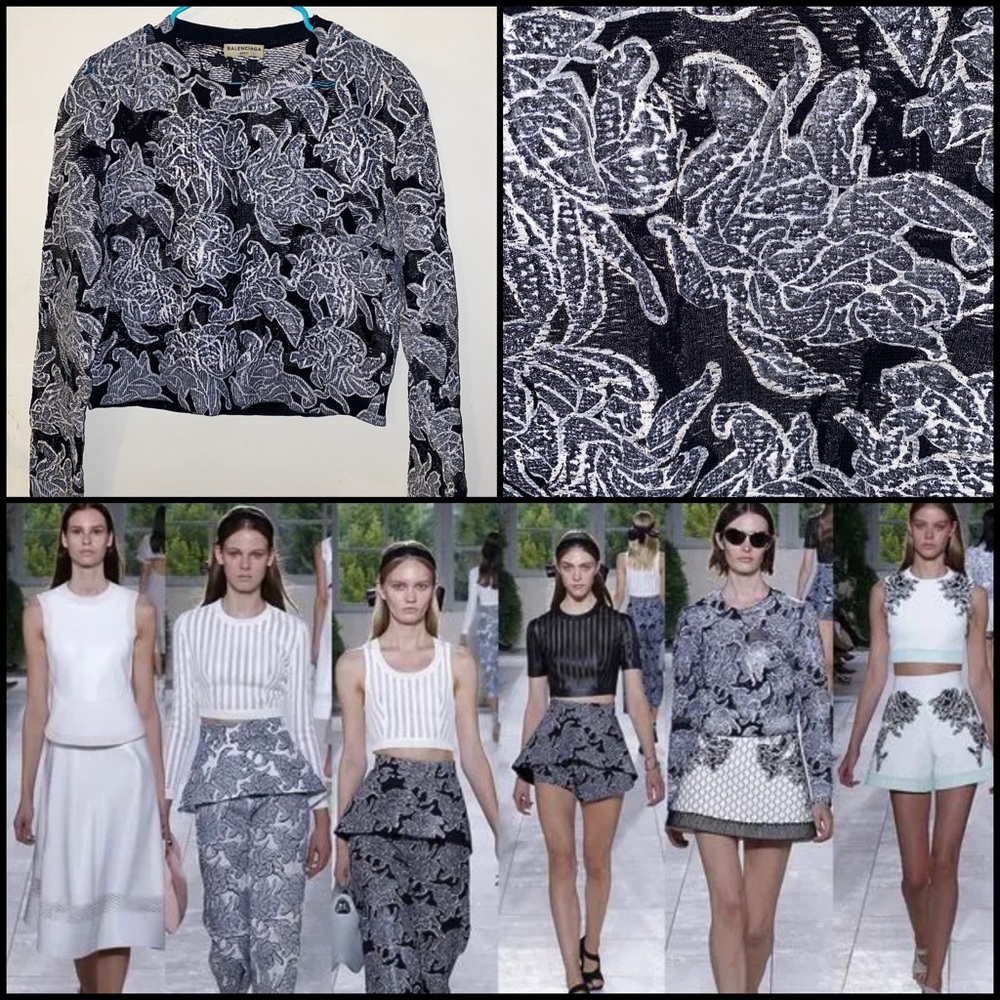 BALENCIAGA Runway Women Neoprene Lace Floral Pullover Rare Jacket Sweater S